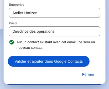 Le bouton « Valider et ajouter dans Google Contacts » de la fiche contact